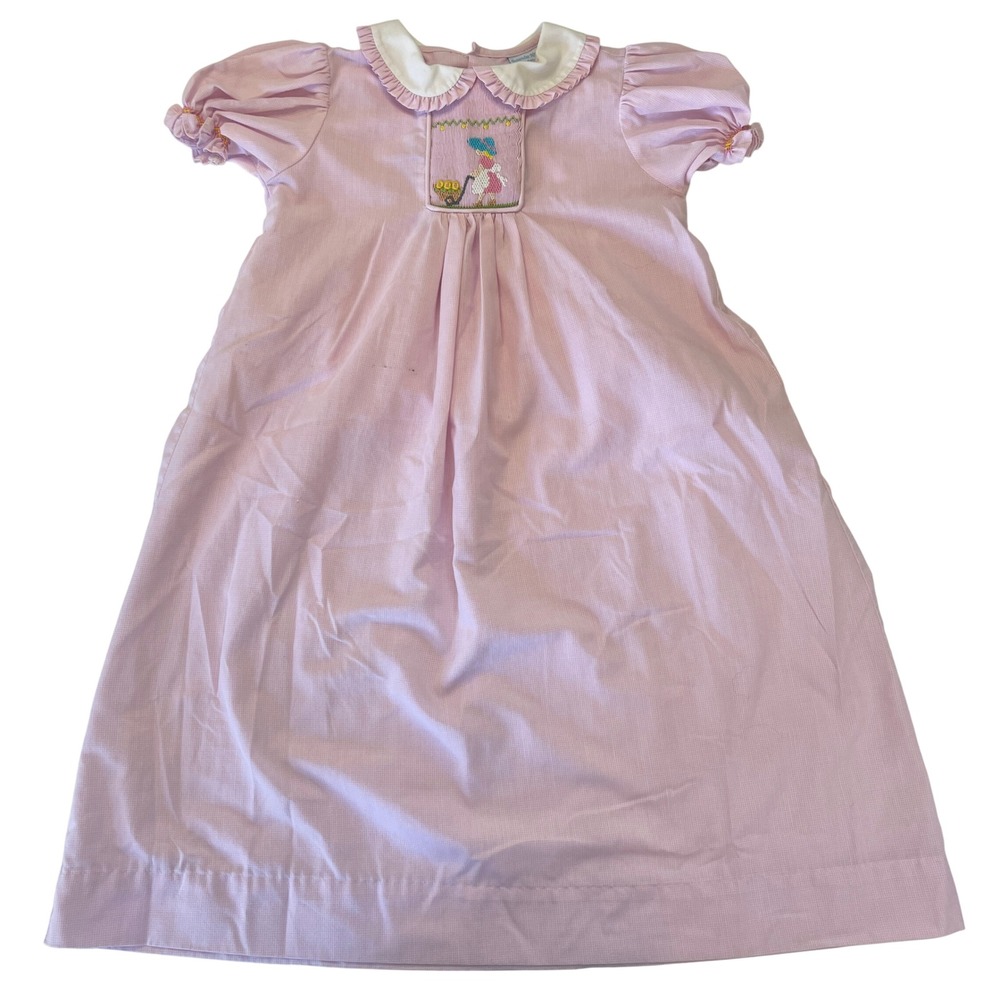 Remember Nguyen Girls Smocked Flower Cart Dress Peter Pan Collar Size 4 *READ